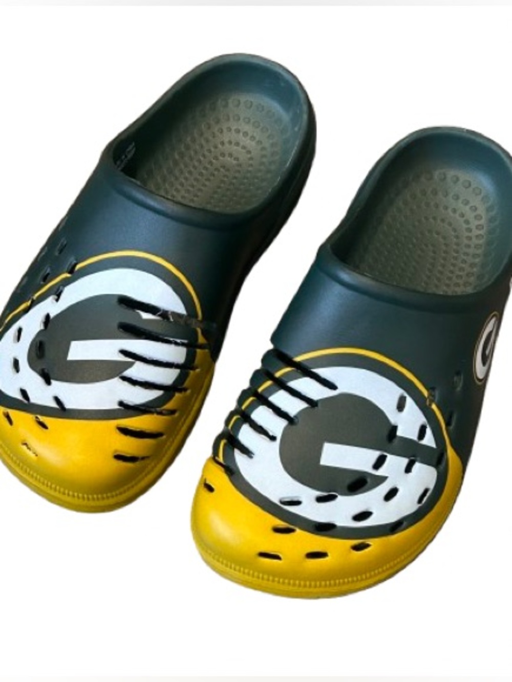 NWOT FOCO NFL Packers Slides Logo Colorblock Slip On Men’s Size Small 7-8